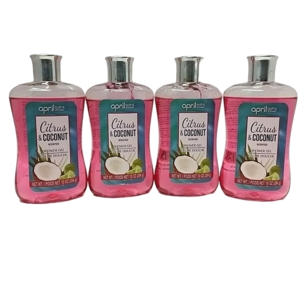 4 Bottles of Bath & Shower Gel CITRUS & COCONUT Scented 10 oz New!